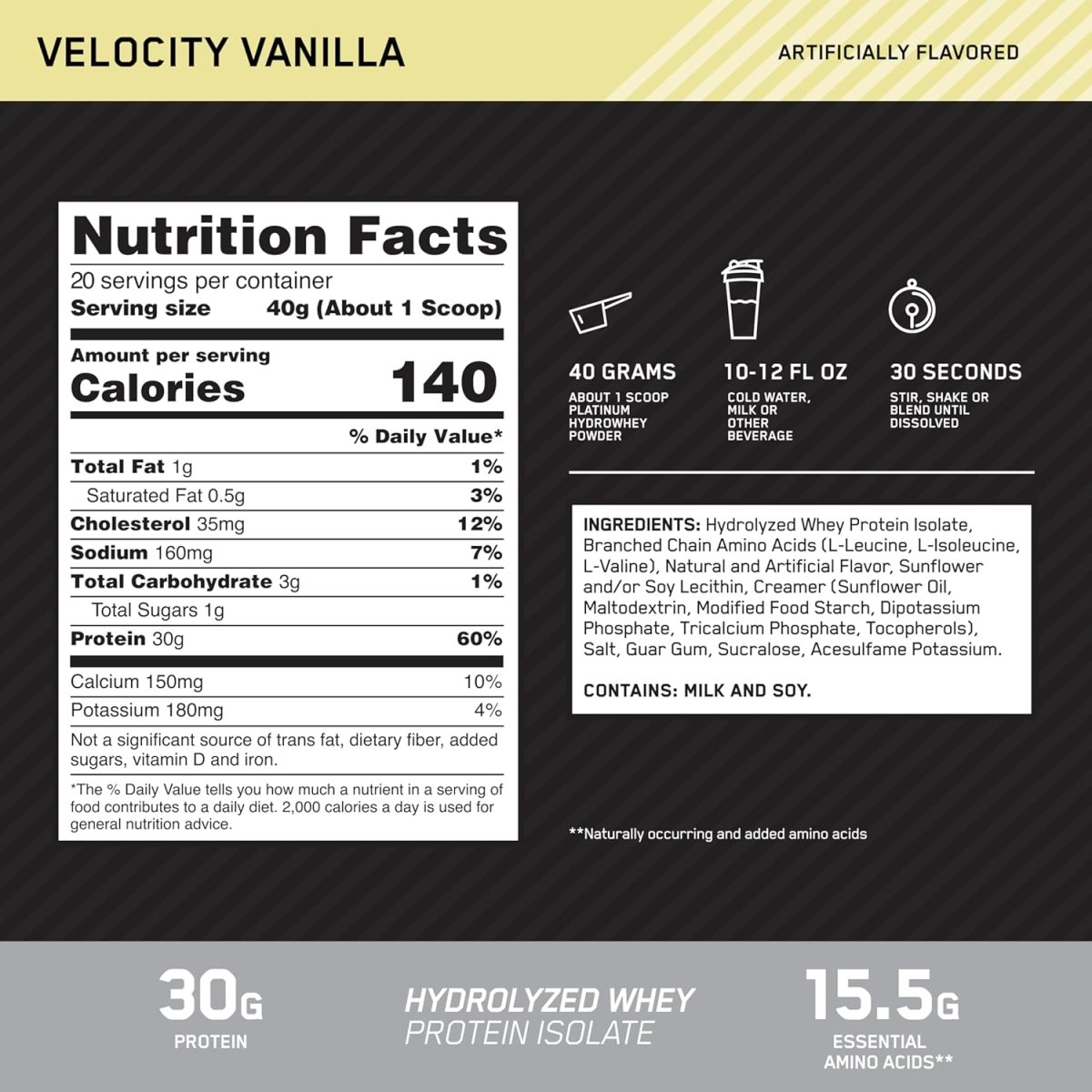 ON Platinum Hydrowhey Protein Powder – Velocity Vanilla, 1.75 Lbs - END Nutrition