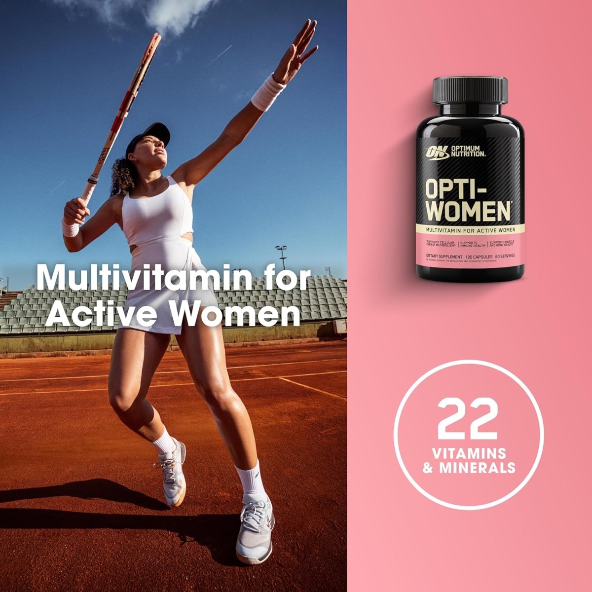 Optimum Nutrition Opti‑Women Multivitamin – 120 Capsules Unflavored – Women’s Daily Formula with Vitamin C, Zinc, Vitamin D & Iron for Energy, Immunity & Wellness - Endnutrition.com