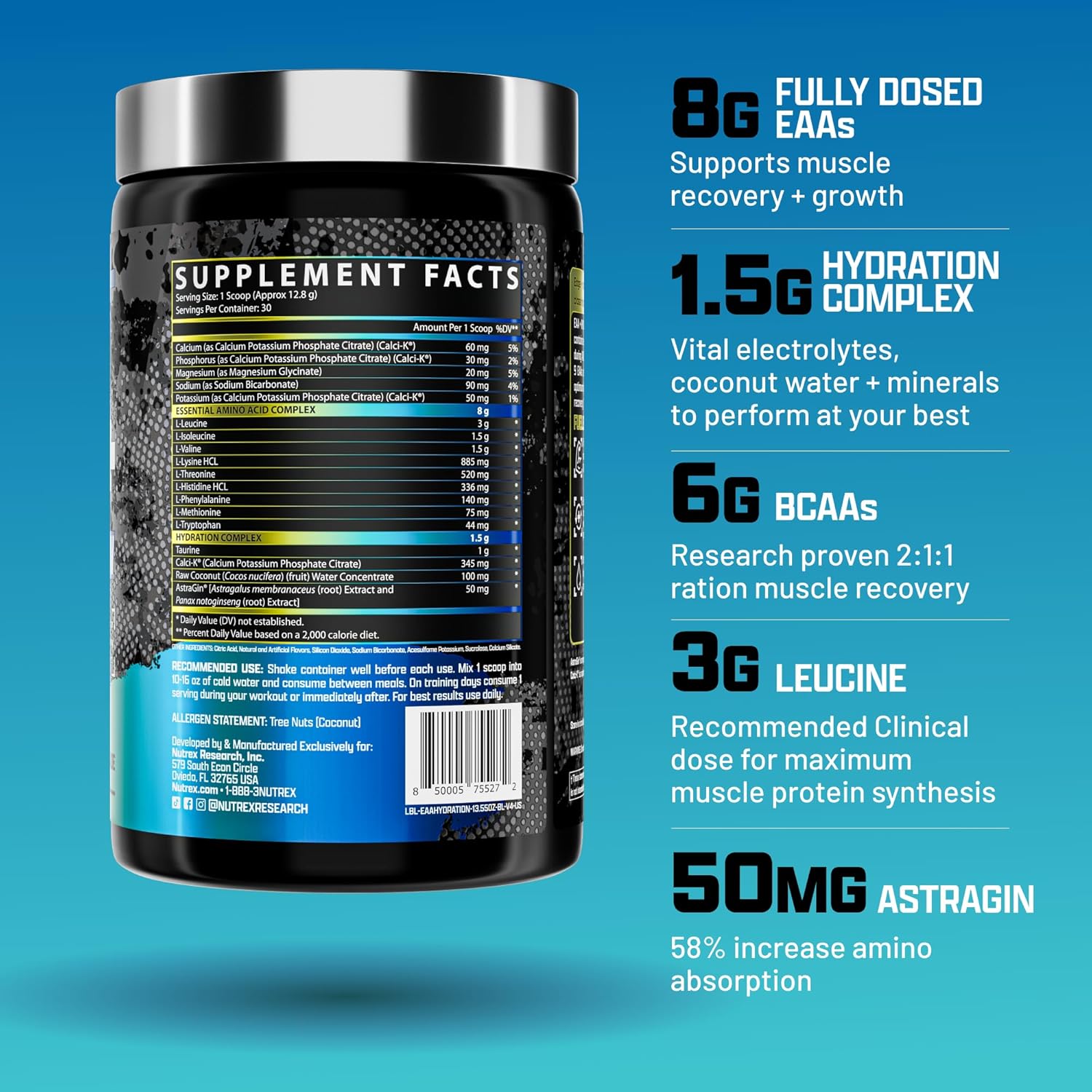 Nutrex Warrior EAA + Hydration – Blueberry Lemonade – 8G Essential Amino Acids & Electrolytes – Muscle Recovery, Hydration & Performance – 390 g