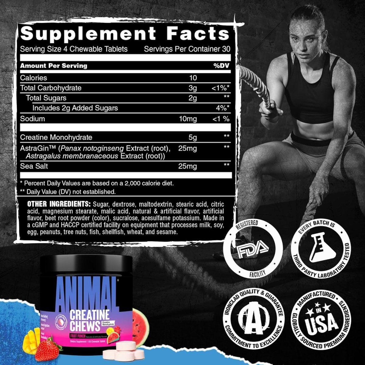Universal Nutrition Animal Creatine Chews – Micronized Creatine for Strength, Recovery & Energy – Fruit Punch Flavor – 120 Chews - END General Trading