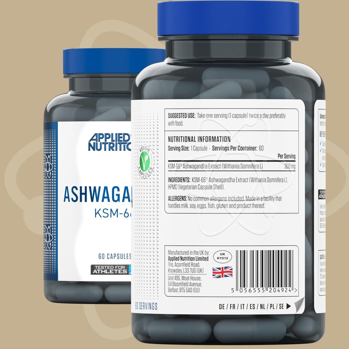 Applied Nutrition Ashwagandha KSM‑66 – Premium Herbal Supplement – Energy, Stress & Anxiety Support – 60 Capsules - END Nutrition