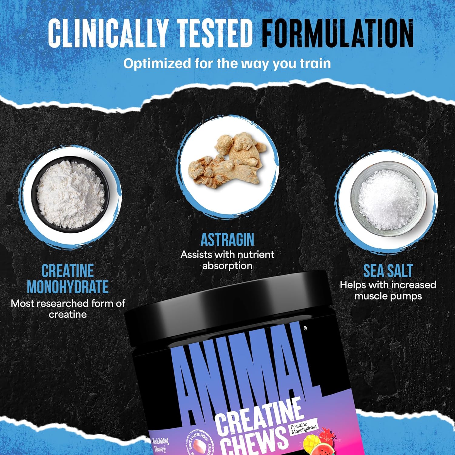 Universal Nutrition Animal Creatine Chews – Micronized Creatine for Strength, Recovery & Energy – Fruit Punch Flavor – 120 Chews