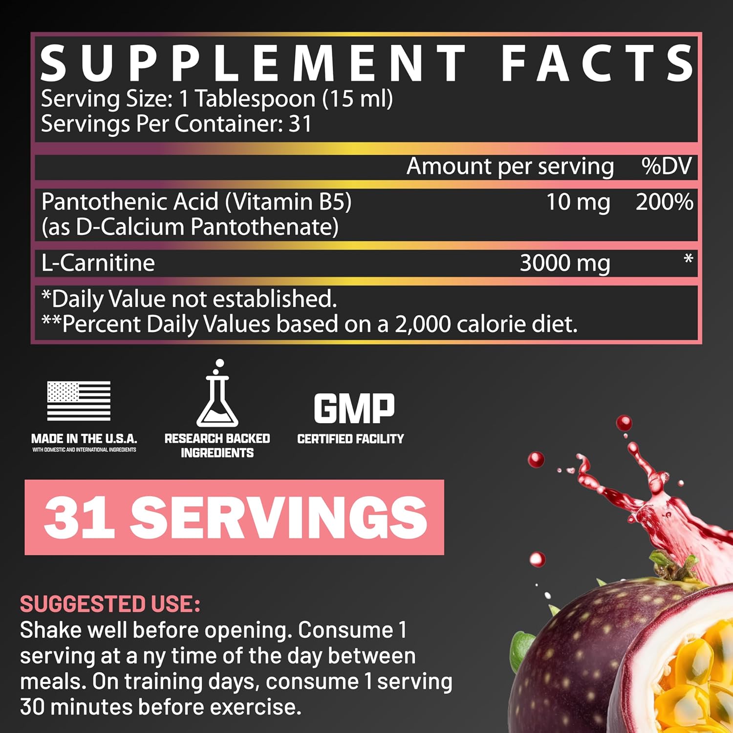 Nutrex Liquid L‑Carnitine 3000 – Passion Fruit Guava – 31 Servings – Fat Metabolism, Energy & Endurance Support