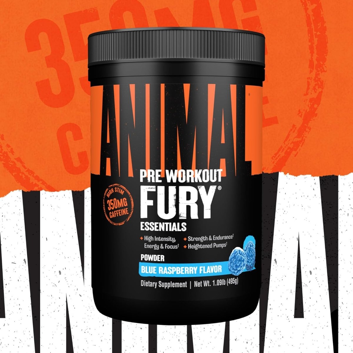 Universal Nutrition Animal Fury – Pre‑Workout Energy & Strength Formula – Citrulline, Beta‑Alanine, Caffeine – Blue Raspberry Powder – 495 g - END General Trading