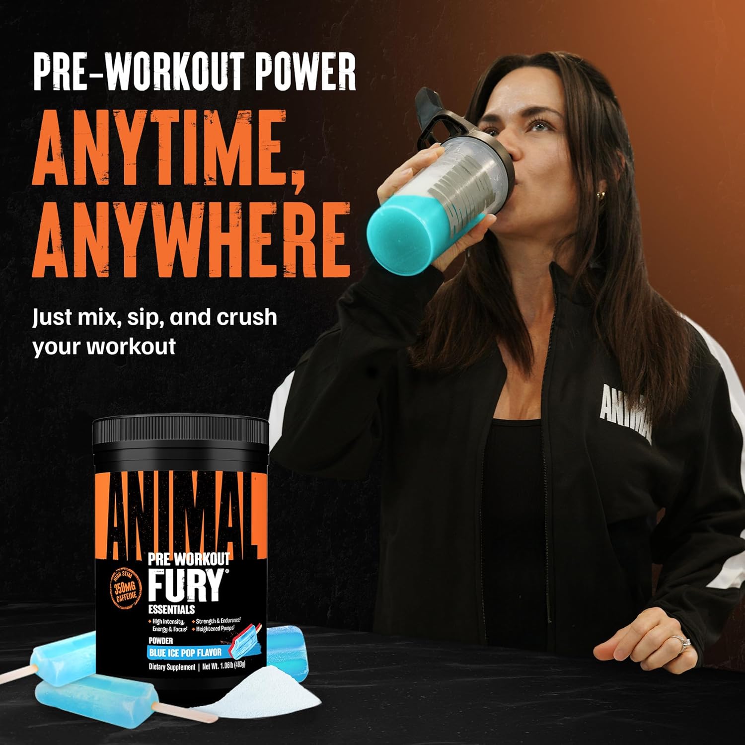 Universal Nutrition Animal Fury – Pre‑Workout Energy & Strength Formula – Citrulline, Beta‑Alanine, Caffeine – Blue Ice Pop Powder – 483 g