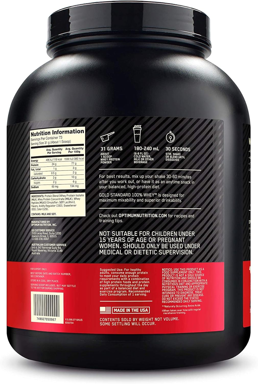 Optimum Nutrition Gold Standard Whey Strawberry 5lb – Muscle Recovery Protein Powder