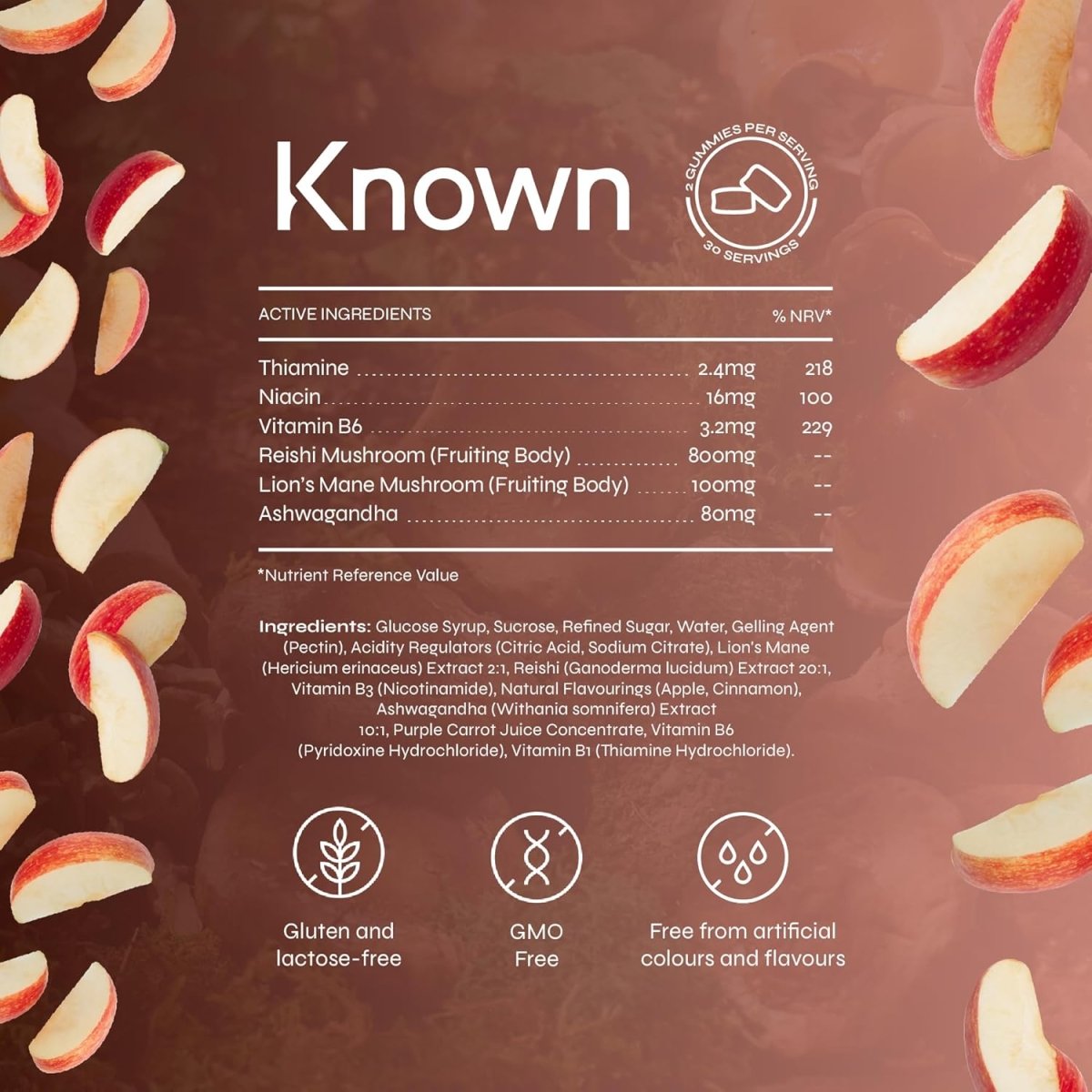 Known Mood Mushrooms Gummies – Lion’s Mane, B Vitamins, Brain Health & Hormone Balance, Natural Apple Pie Flavour – 60 Vegan Gummies, 1 Month Supply - END Nutrition