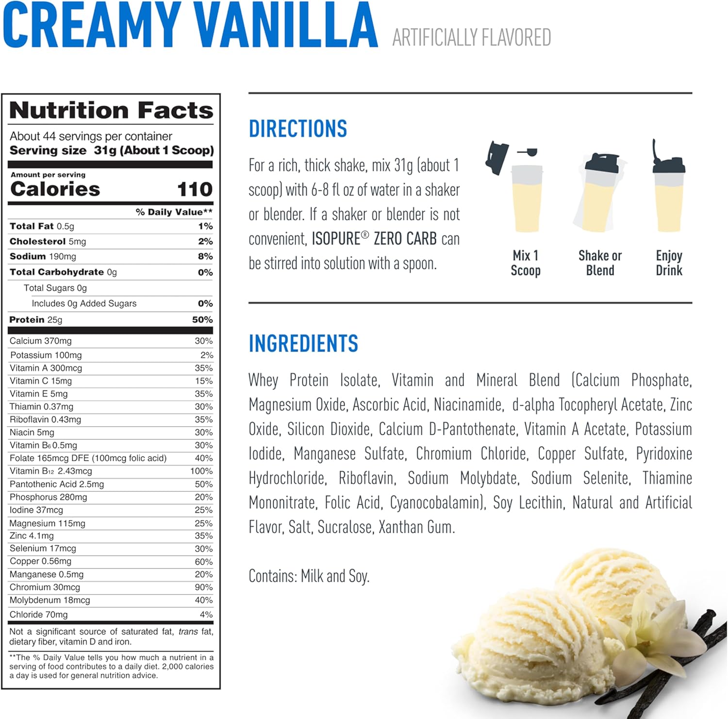 Isopure Zero Carb Whey Protein Isolate Powder – Creamy Vanilla, 3 lbs, 25g Protein, Keto Friendly, Gluten Free, Lactose Free