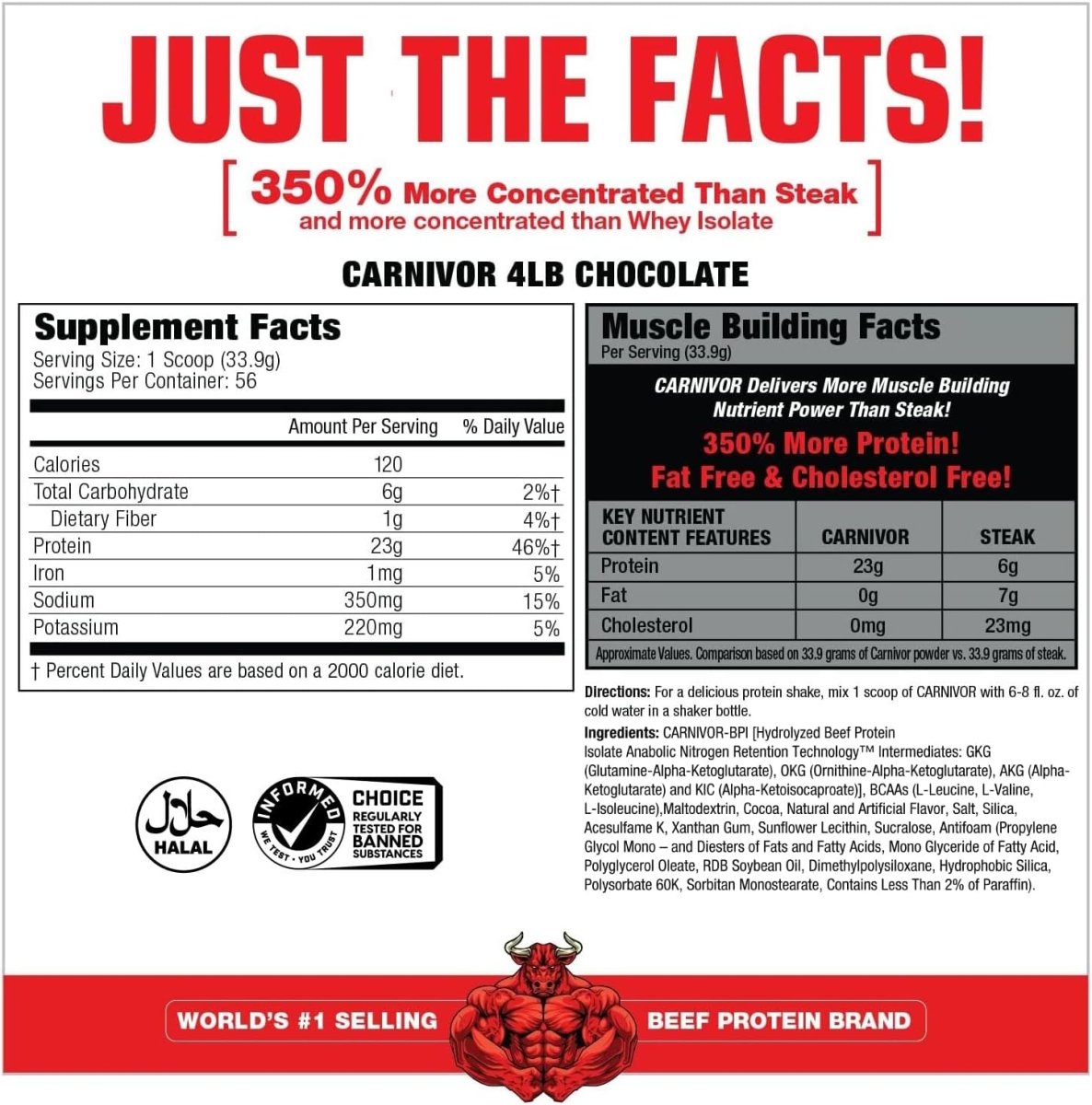MuscleMeds Carnivor Beef Protein Isolate Powder Chocolate 4lb – HALAL Certified | High Protein Muscle Builder, Lactose - Free, BCAA Support - END Nutrition
