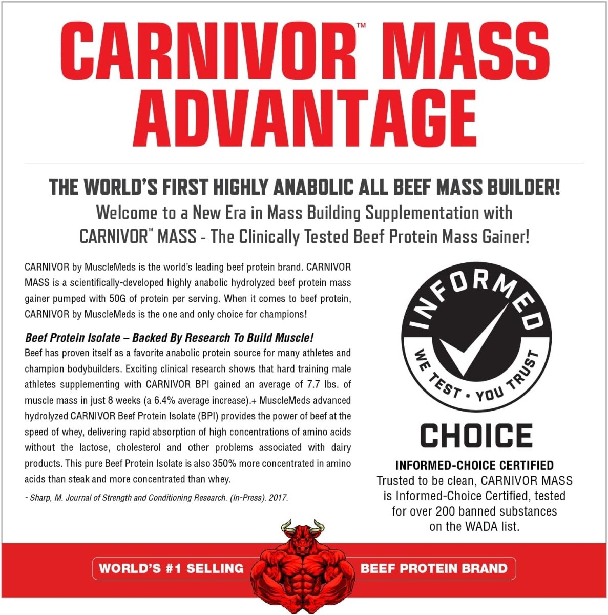 MuscleMeds Carnivor Mass Anabolic Beef Protein Gainer – Chocolate Fudge 6 lbs - END Nutrition
