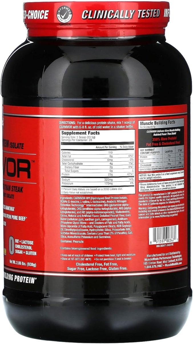 MuscleMeds Carnivor Beef Protein Isolate Powder Chocolate Peanut Butter – 28 Servings | High Protein Muscle Builder with BCAAs & Creatine - END Nutrition