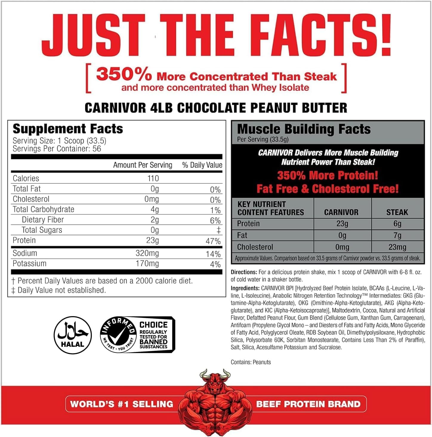 MuscleMeds Carnivor Beef Protein Isolate Powder Chocolate Peanut Butter 4lb – High Protein Muscle Builder, BCAAs & Creatine Support, 56 Servings - END Nutrition