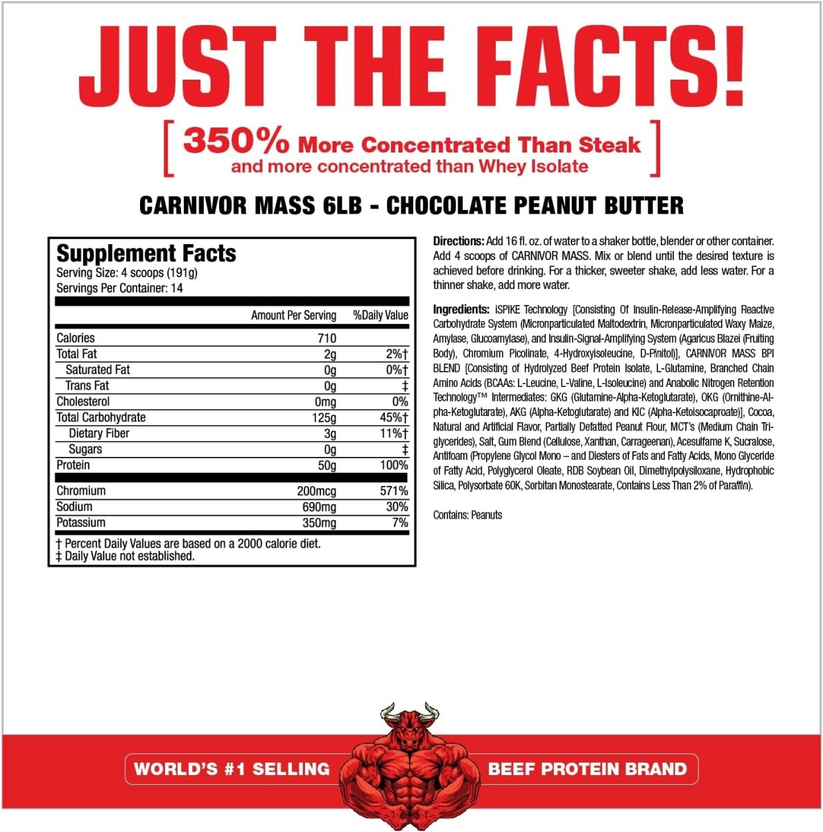MuscleMeds Carnivor Mass Anabolic Beef Protein Gainer Chocolate Peanut Butter – 6lb | High - Calorie Mass Gainer with 50g Protein, 125g Carbs & Creatine - END Nutrition