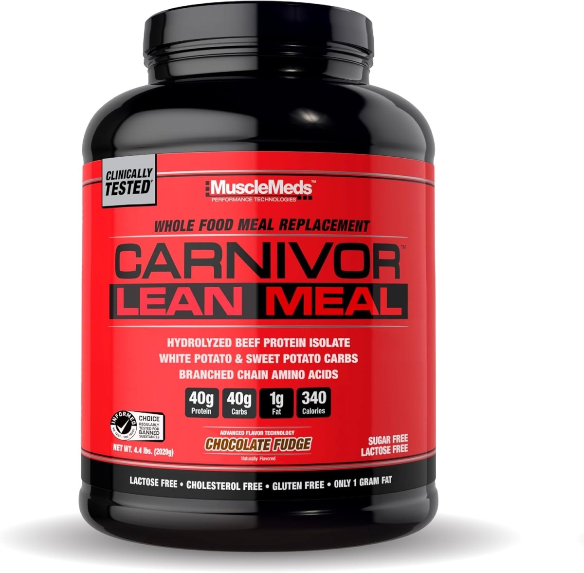 MuscleMeds CARNIVOR LEAN MEAL Whole Food Meal Replacement Shake, Beef Protein Isolate, White & Sweet Potato, 40g Protein, 40g Carbs, Lactose Free, Sugar Free, Chocolate Fudge, 20 Servings, 4.4 lbs - END Nutrition