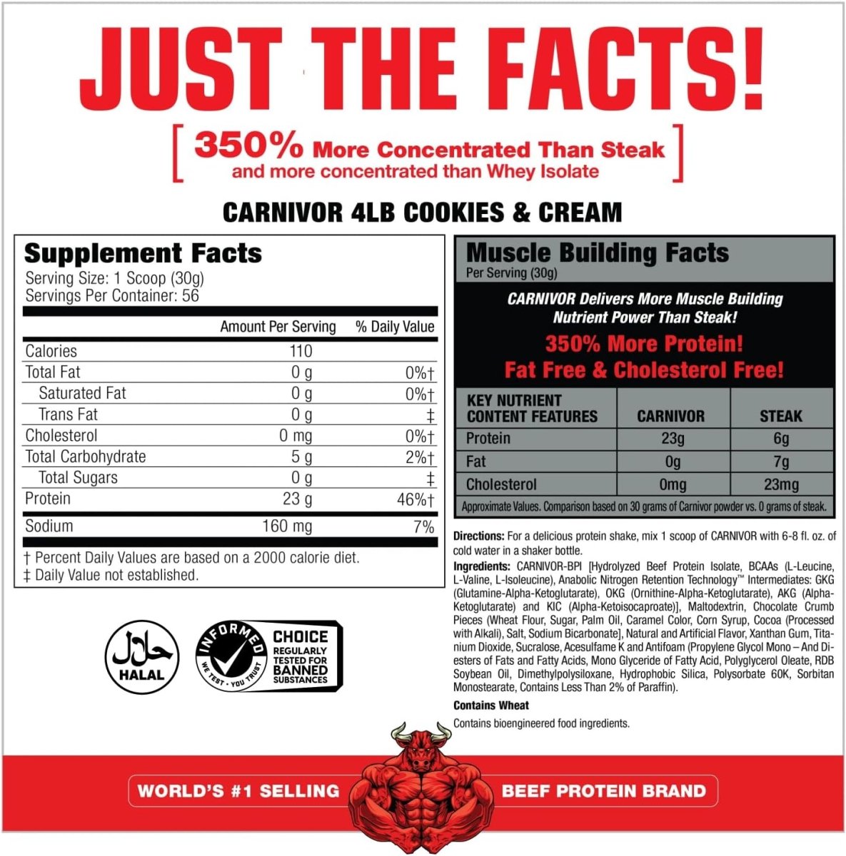 MuscleMeds Carnivor Beef Protein Isolate Cookies & Cream 4lb – 23g Protein, Lactose - Free, Sugar - Free Muscle Builder, 56 Servings - END Nutrition
