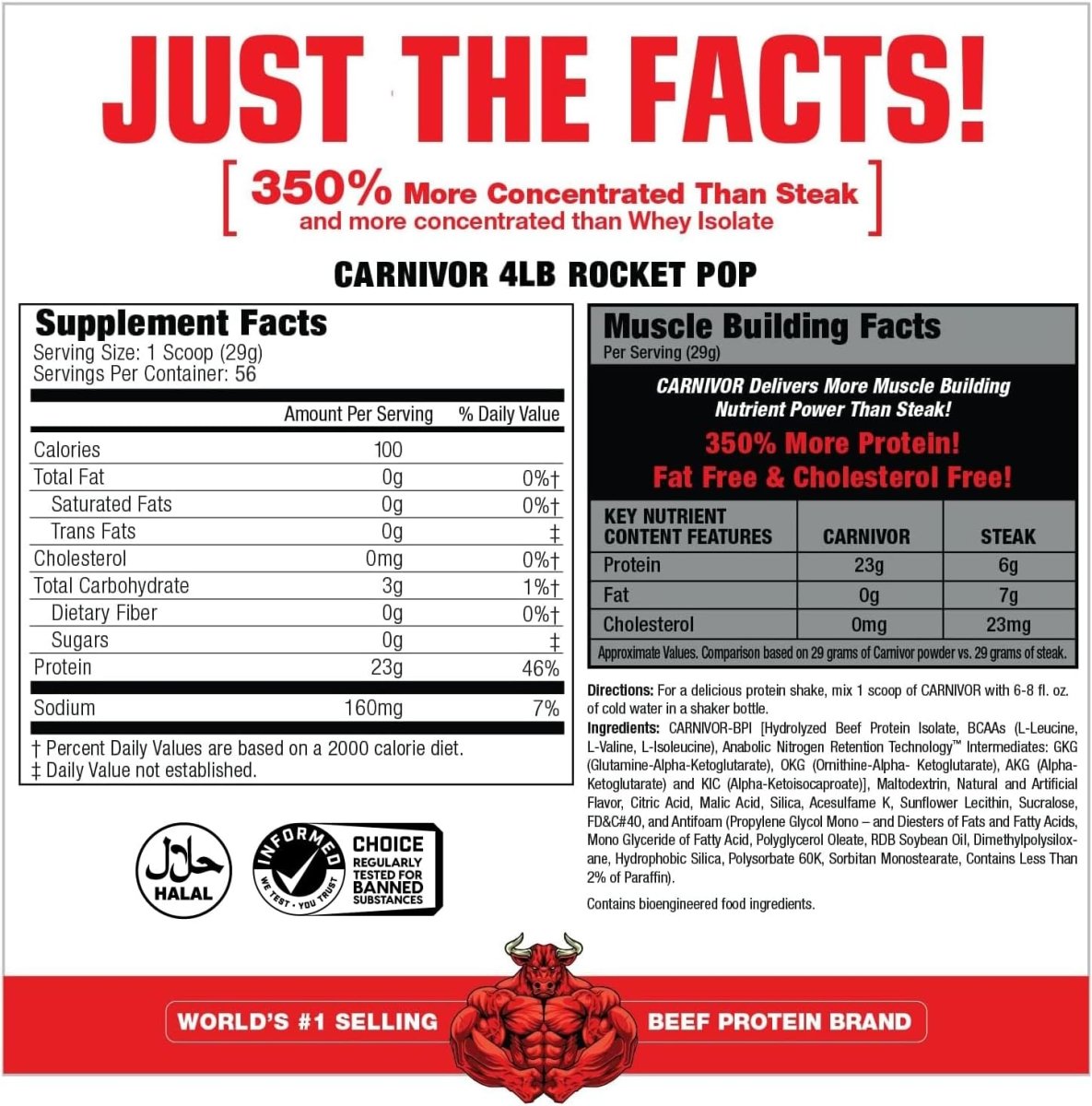 MuscleMeds Carnivor Beef Protein Isolate Powder Rocket Pop 56 Servings – 23g Protein, Lactose - Free, Sugar - Free, Fat - Free Muscle Builder & Recovery - END Nutrition