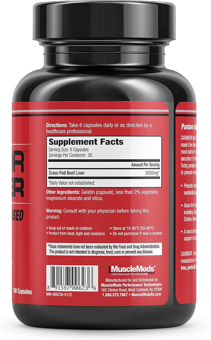 MuscleMeds Carnivor Beef Liver Capsules – Grass - Fed Energy, Immunity & Recovery Support (180 Capsules) - END Nutrition