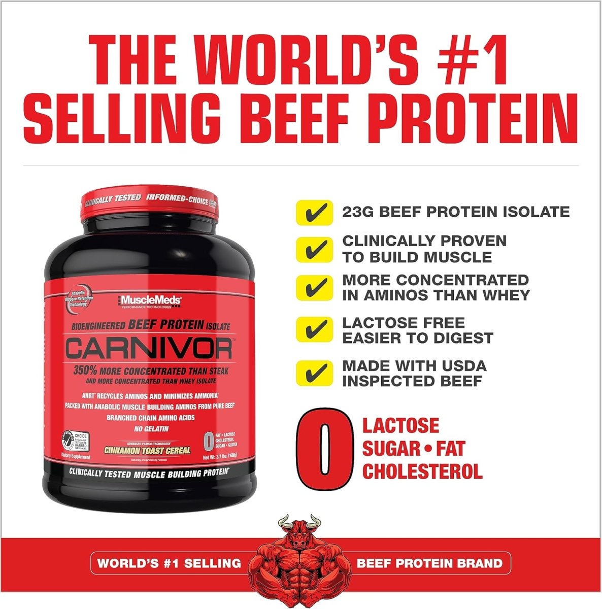MuscleMeds Carnivor Beef Protein Isolate Powder – High Protein Muscle Builder (Cinnamon Toast Cereal, 4 lb, 56 Servings) - END Nutrition