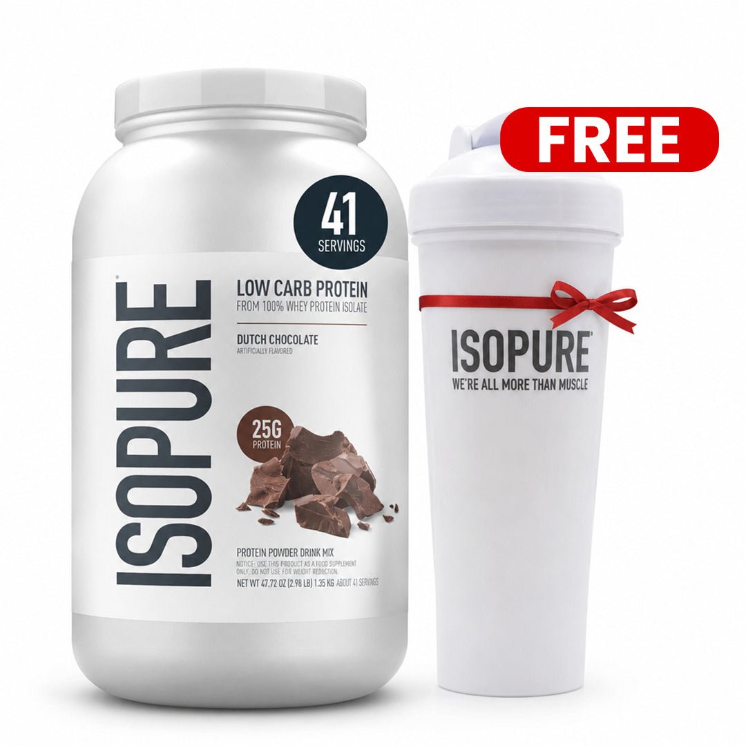 Isopure Low Carb Whey Protein Isolate Powder– Dutch Chocolate, 3 lbs + FREE Shaker bottle - endnutrition.com