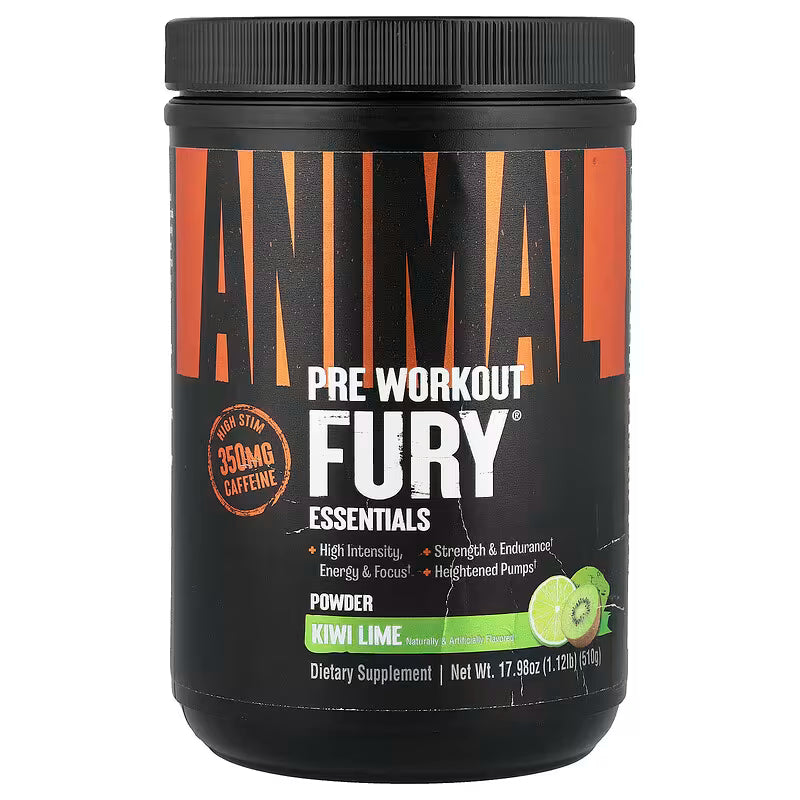 Universal Nutrition Animal Fury – Pre‑Workout Energy & Strength Formula – Citrulline, Beta‑Alanine, Caffeine – Kiwi Lime Powder – 510 g