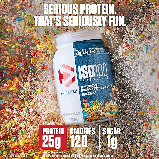 Dymatize ISO100 Fruity Pebbles | Hydrolyzed Whey Protein Isolate | Muscle Growth & Recovery| 1.34 lb