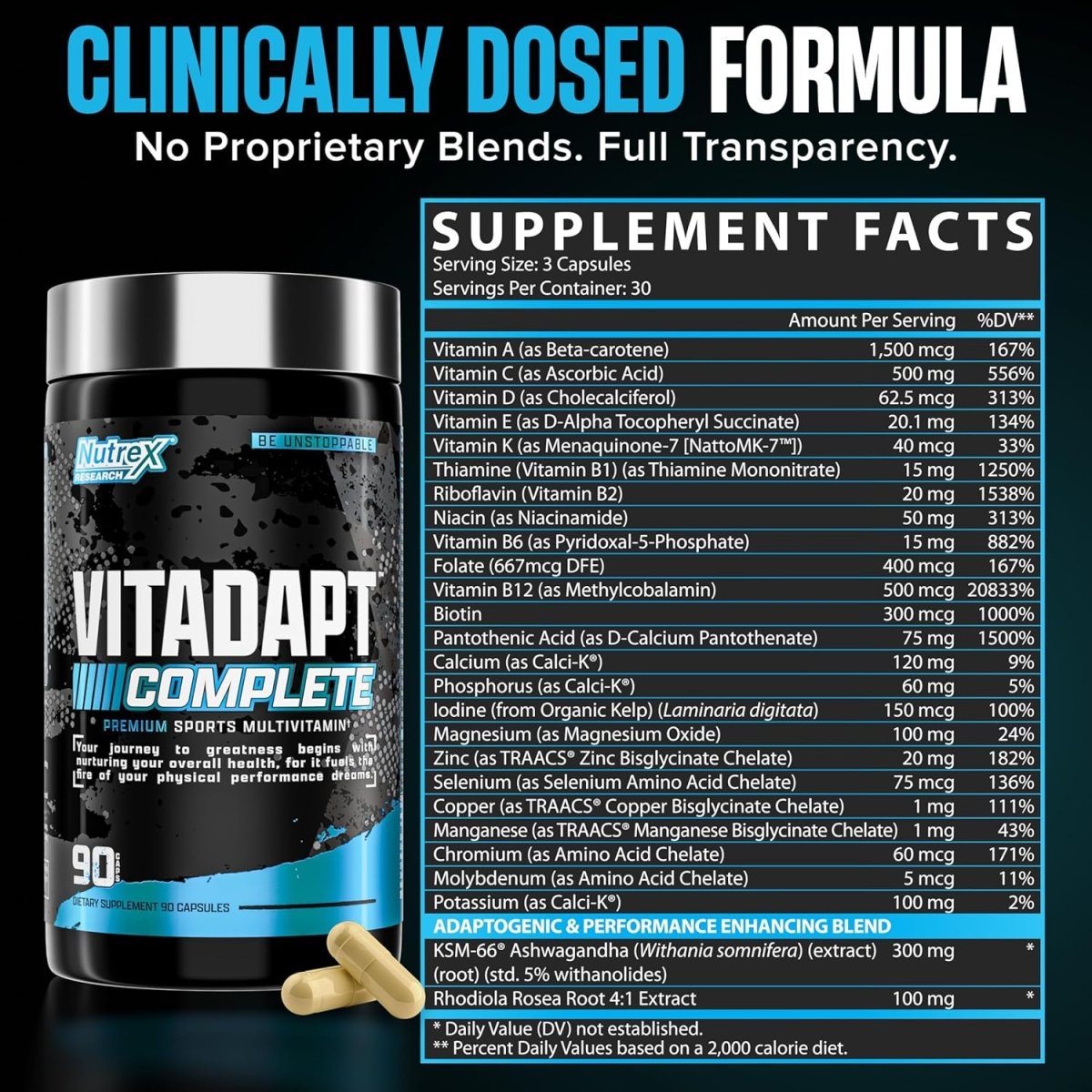 Nutrex Vitadapt – 90 Capsules – Advanced Multivitamin Adaptogen Complex – Energy, Stress Support & Recovery - END General Trading