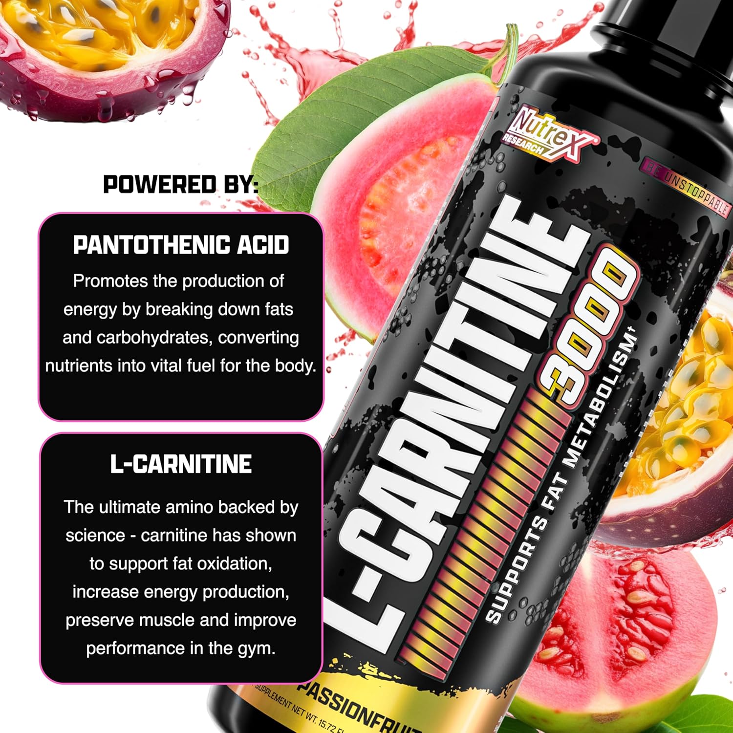 Nutrex Liquid L‑Carnitine 3000 – Passion Fruit Guava – 31 Servings – Fat Metabolism, Energy & Endurance Support