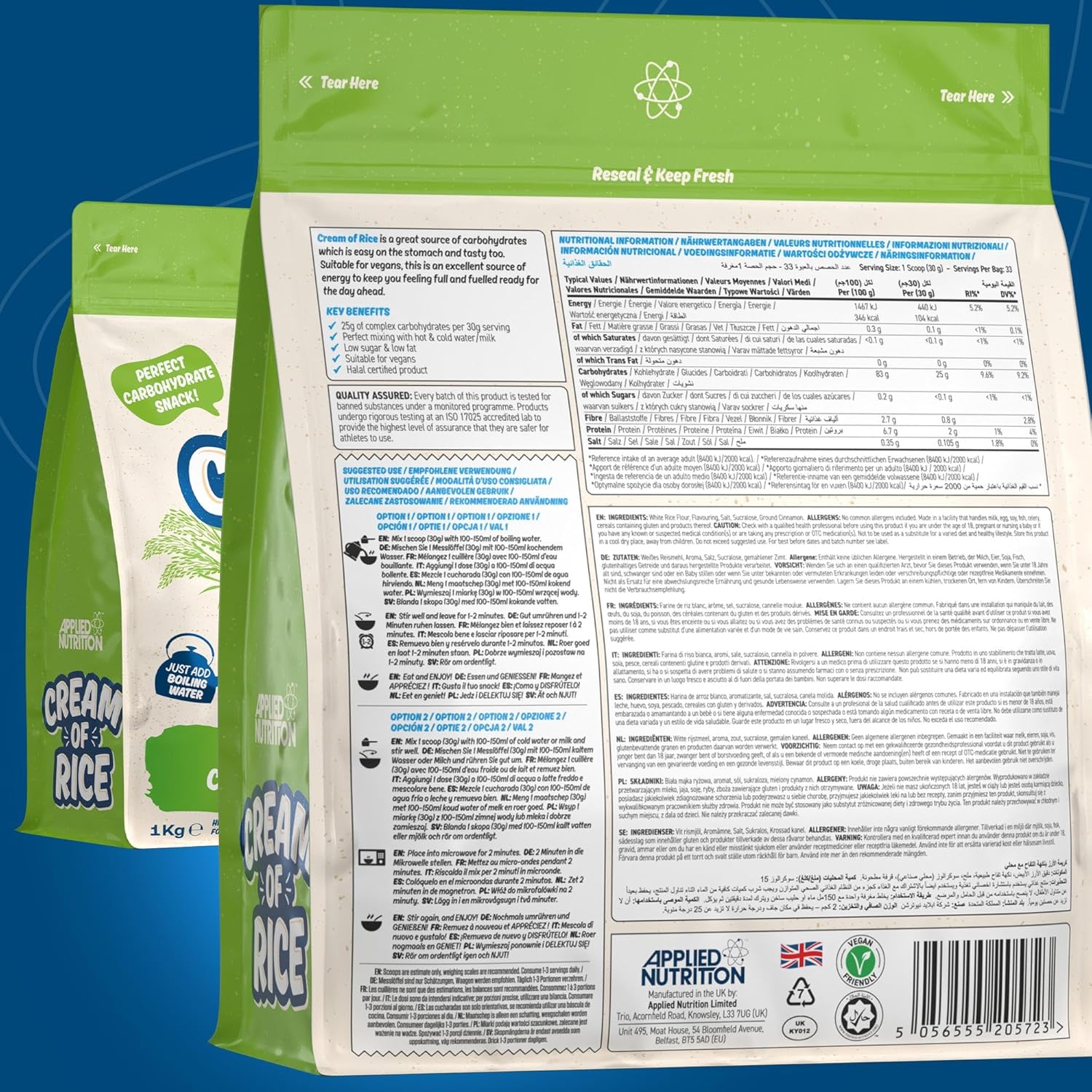 Applied Nutrition Cream of Rice Apple Crumble - 1kg | Gluten‑Free Carbs & Energy Support