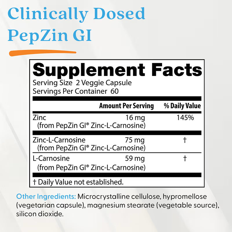 Doctor’s Best PepZin GI Zinc‑L‑Carnosine Complex – 120 Veggie Capsules, Digestive Health & Stomach Lining Support
