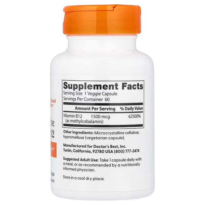 Doctor’s Best Fully Active B12 – 1500 mcg, 60 Veggie Capsules | Energy, Nerve & Red Blood Cell Support