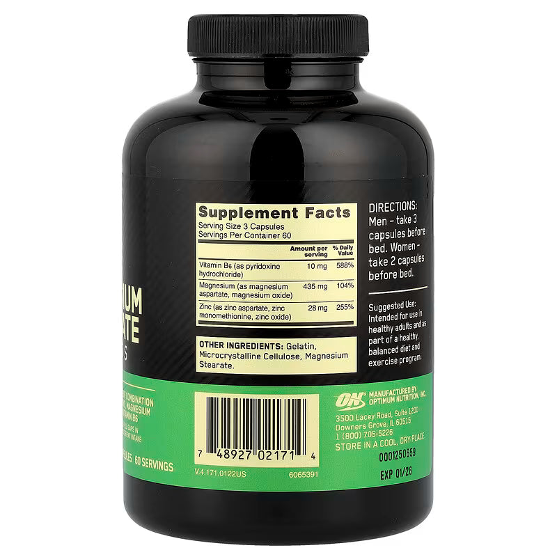 Optimum Nutrition ZMA – Zinc & Magnesium Supplement – 180 Capsules – Muscle Recovery, Sleep Support & Immune Health - Endnutrition.com