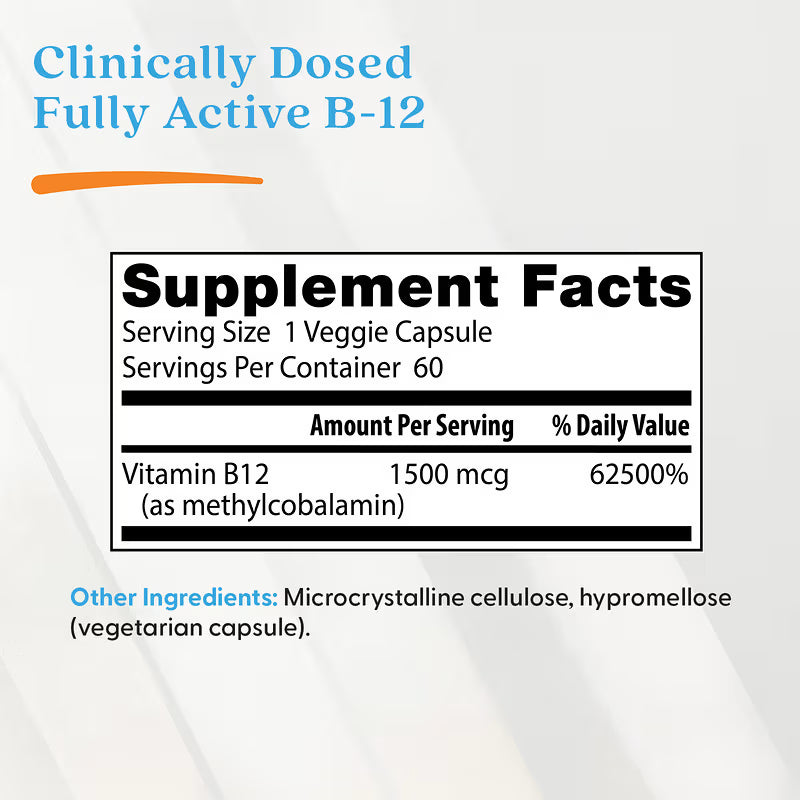Doctor’s Best Fully Active B12 – 1500 mcg, 60 Veggie Capsules | Energy, Nerve & Red Blood Cell Support