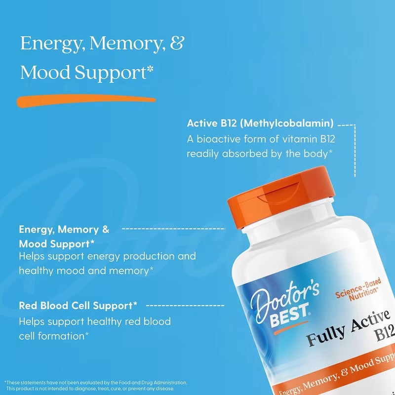 Doctor’s Best Fully Active B12 – 1500 mcg, 60 Veggie Capsules | Energy, Nerve & Red Blood Cell Support