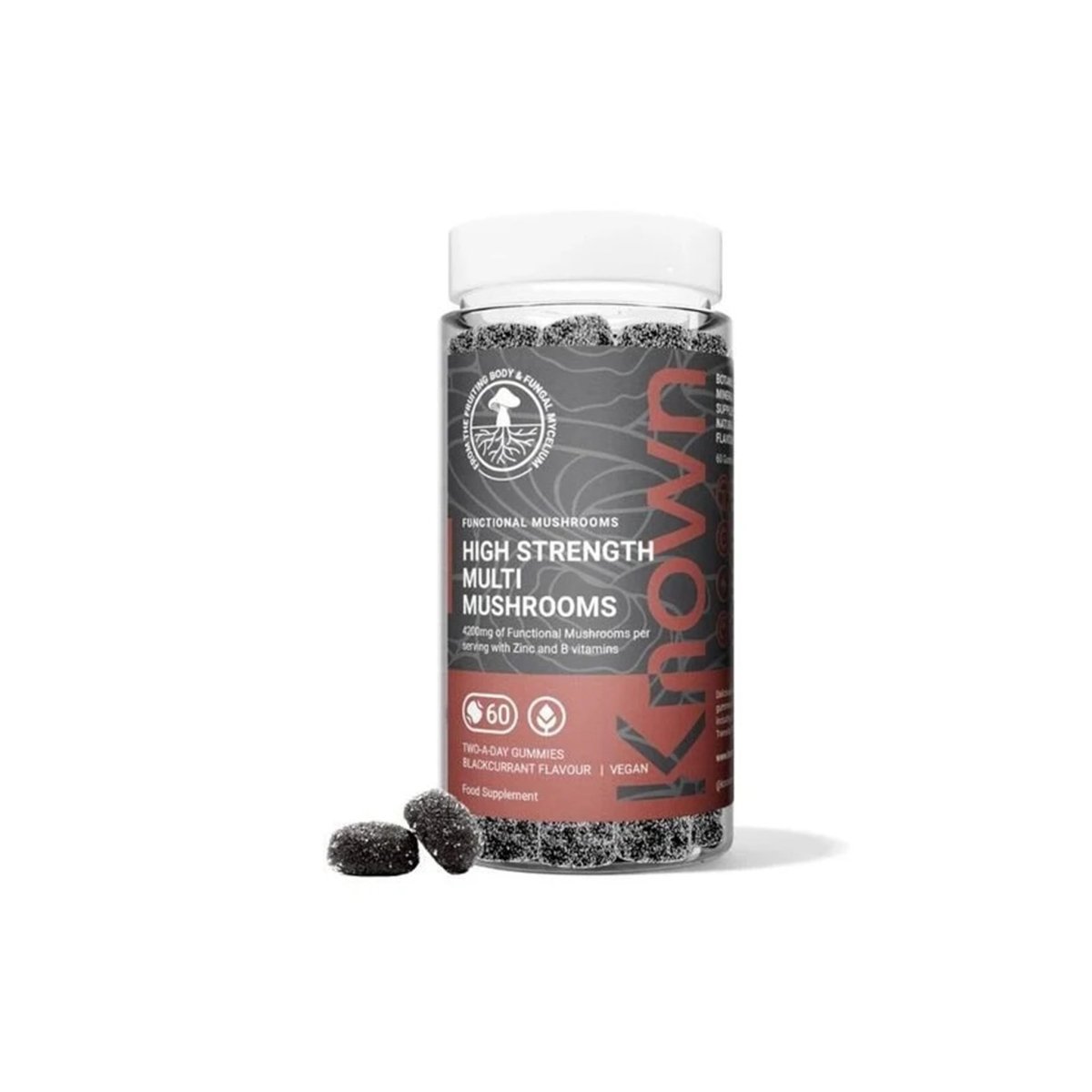 Known High Strength Multi Mushrooms Gummies – Lion’s Mane, Reishi, Cordyceps, Chaga – Cognitive, Immune Support – Vegan, Natural Flavour – 60 Gummies - endnutrition.com