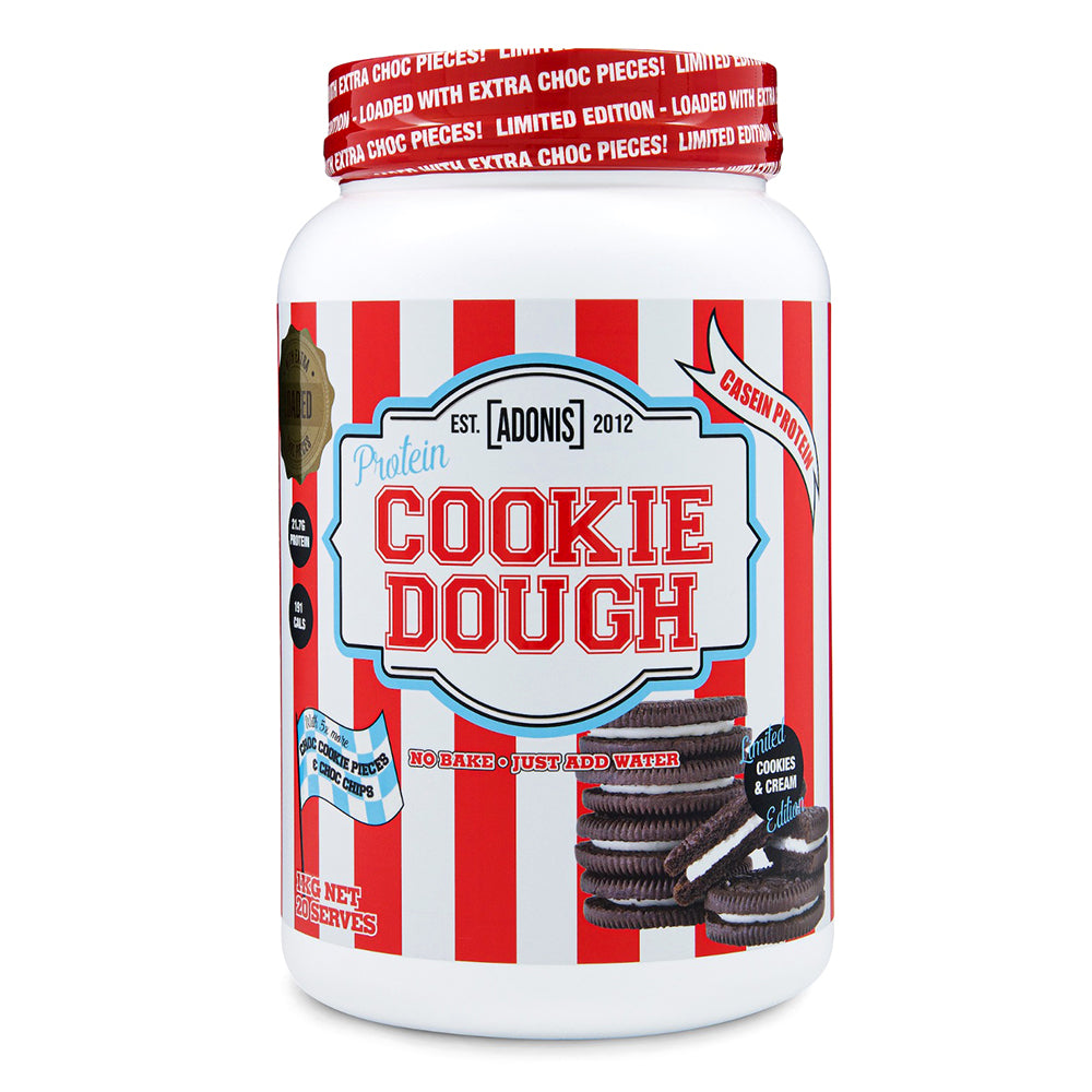 Adonis Cookie Dough Casein Cookies & Cream 1KG | High Protein, Slow-Digesting, Gluten-Free Treat