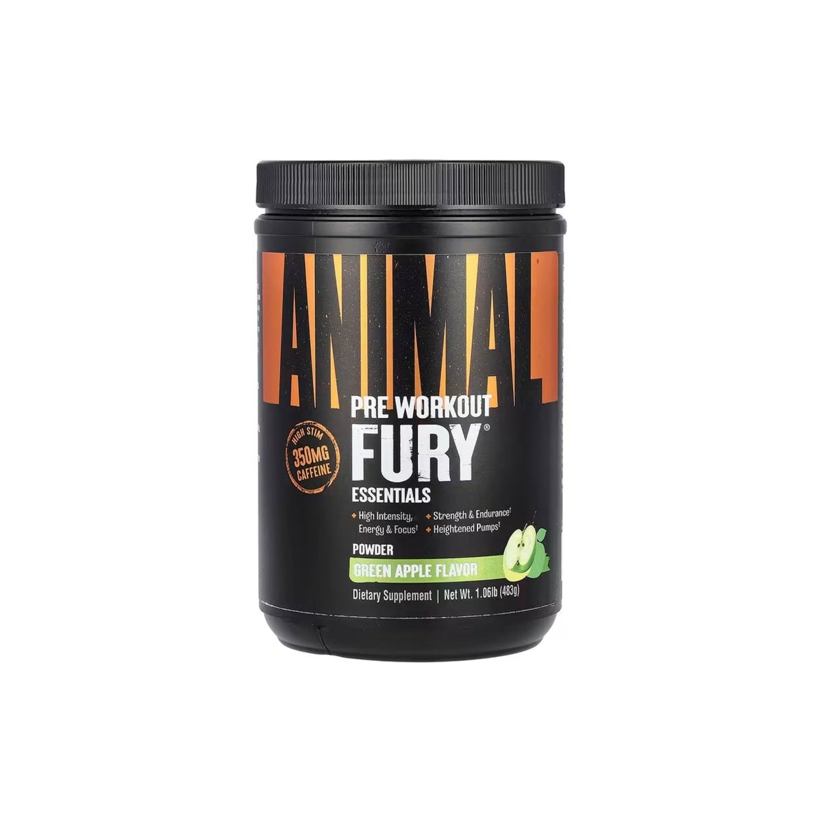 Universal Nutrition Animal Fury – Pre‑Workout Energy & Strength Formula – Citrulline, Beta‑Alanine, Caffeine – Green Apple Powder – 483 g - endnutrition.com