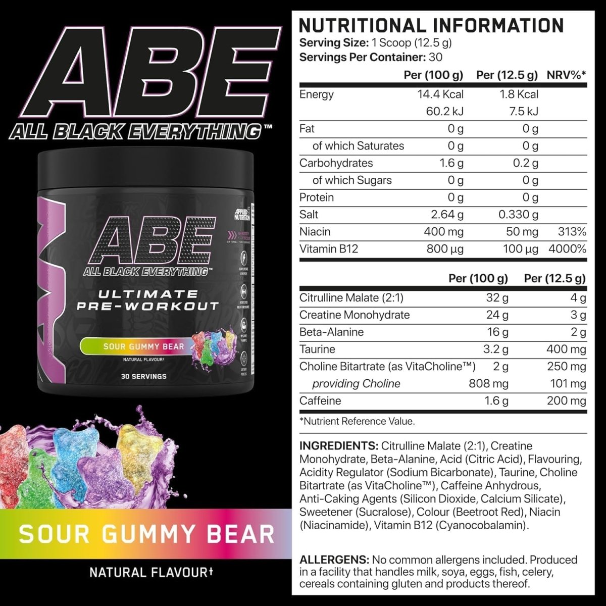 Applied Nutrition ABE Ultimate Pre - Workout | Sour Gummy Bear | 30 Servings - END Nutrition