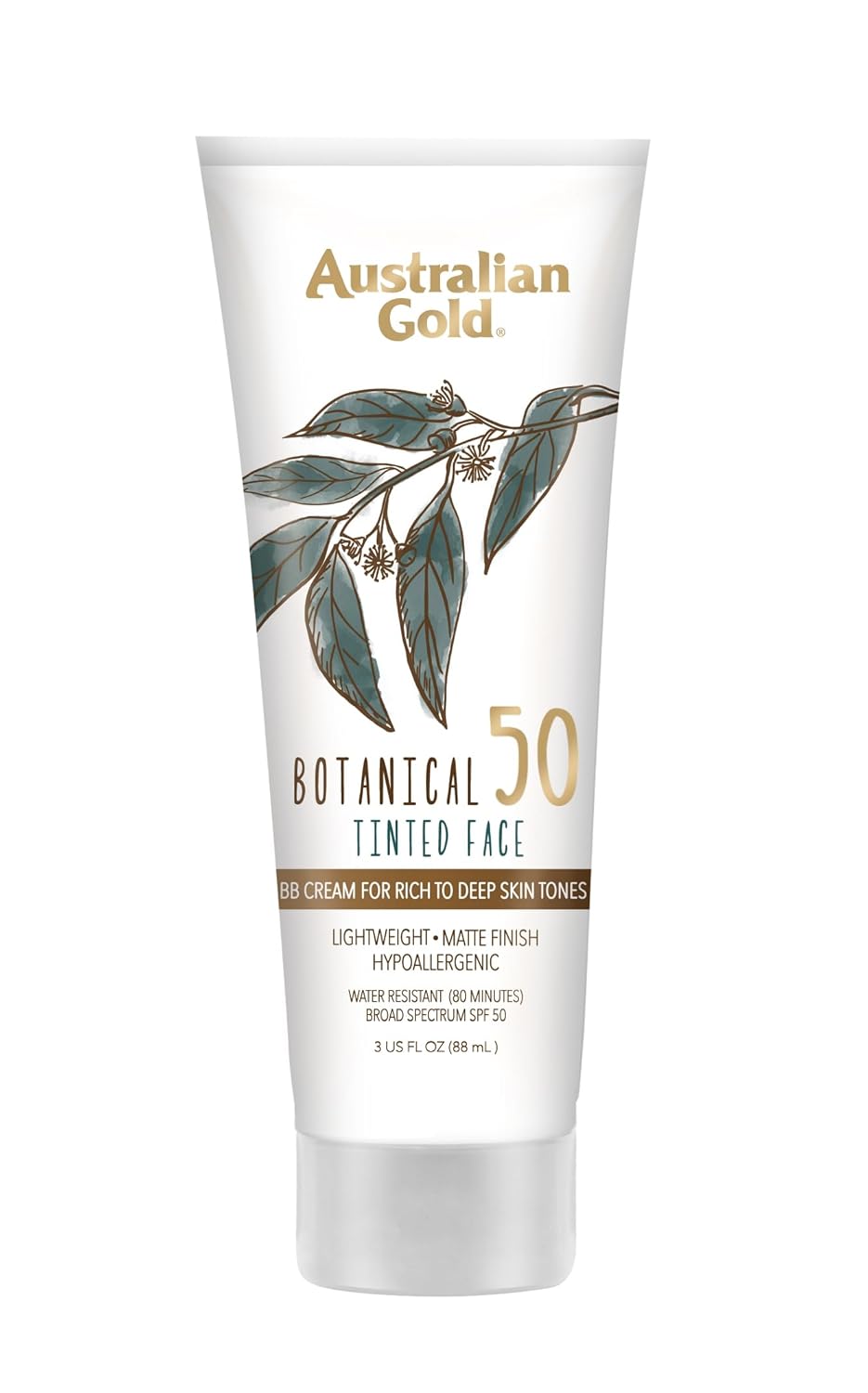 Australian Gold Botanical SPF 50 Tinted Sunscreen for Face | Rich to Deep Skin Tones, 3 fl oz 89ML