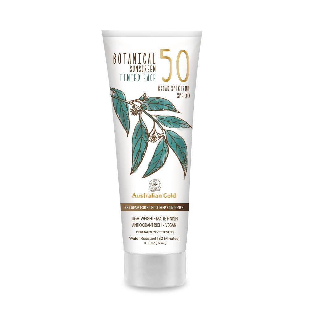 Australian Gold Botanical SPF 50 Tinted Sunscreen for Face | Rich to Deep Skin Tones, 3 fl oz 89ML