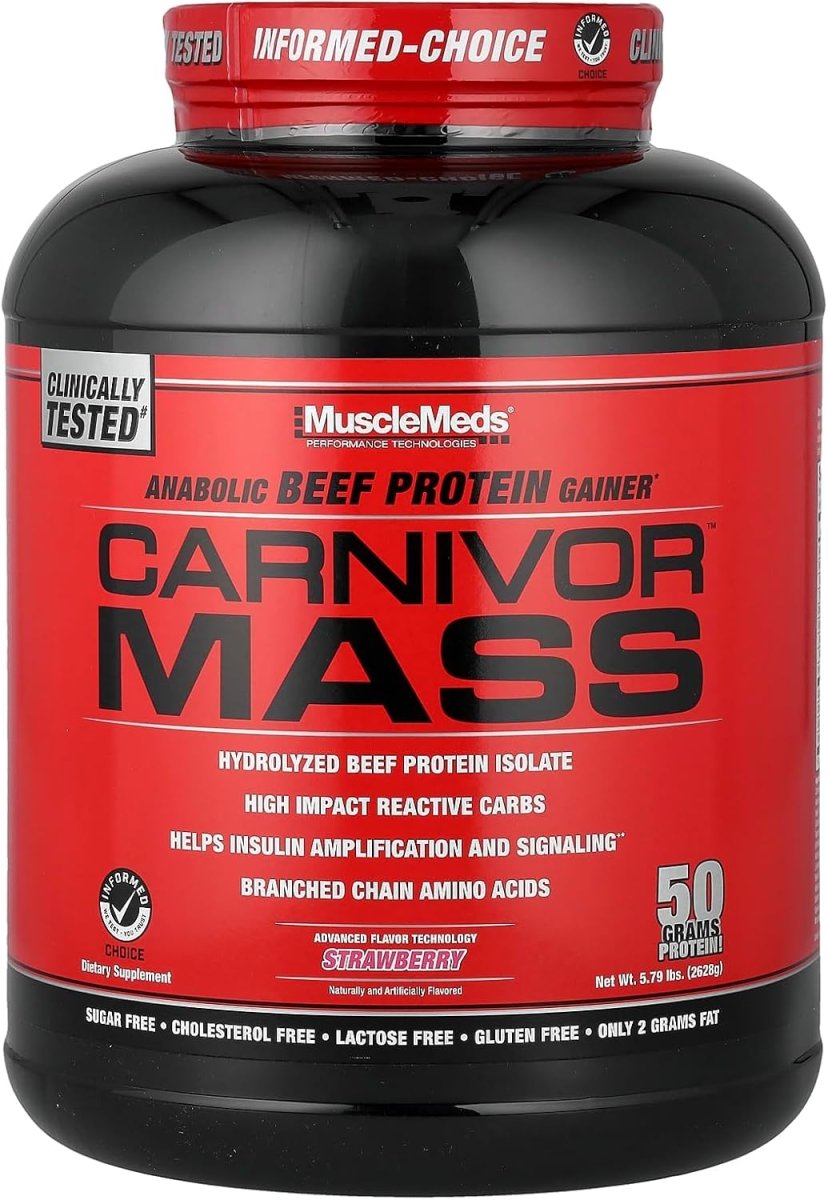 MuscleMeds Carnivor Mass Anabolic Beef Protein Gainer – Strawberry 6 lbs - END Nutrition