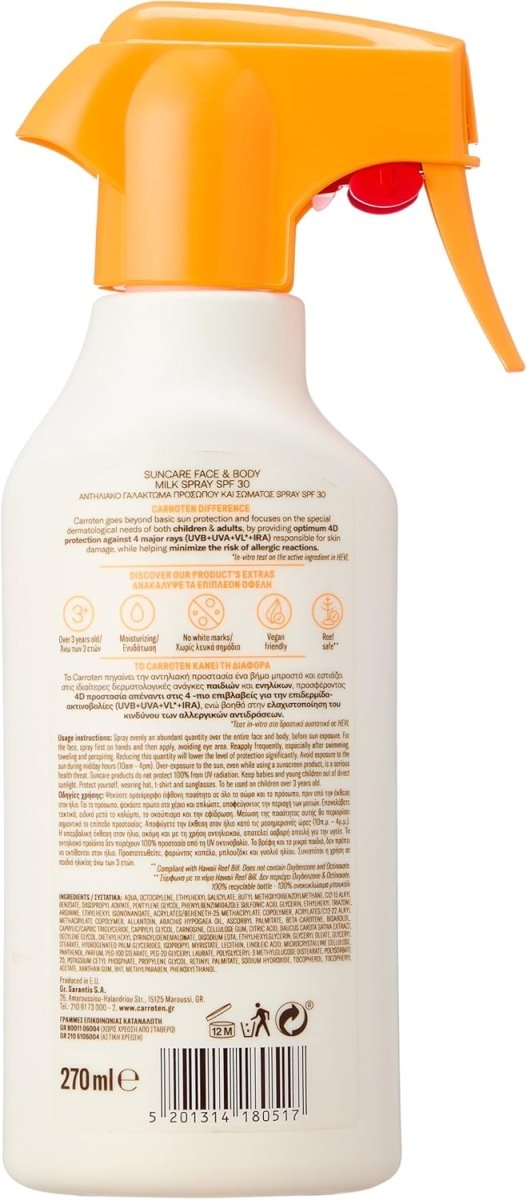 Carroten Family Suncare Face & Body Milk Spray SPF30 270ml Family Protection & Hydration - END Nutrition