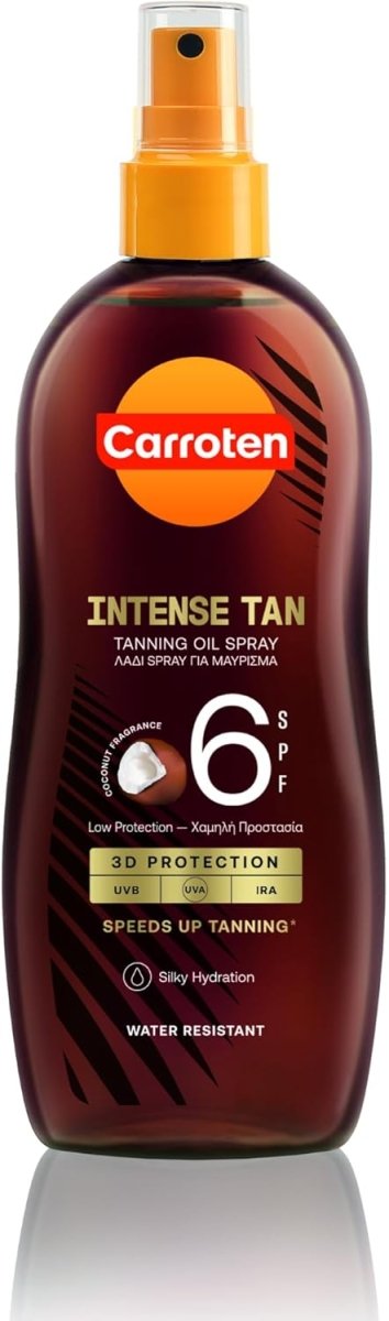 Carroten Intense Tan Tanning Oil Spray SPF6 Coconut 200ml | Deep Tan & Hydration - END Nutrition