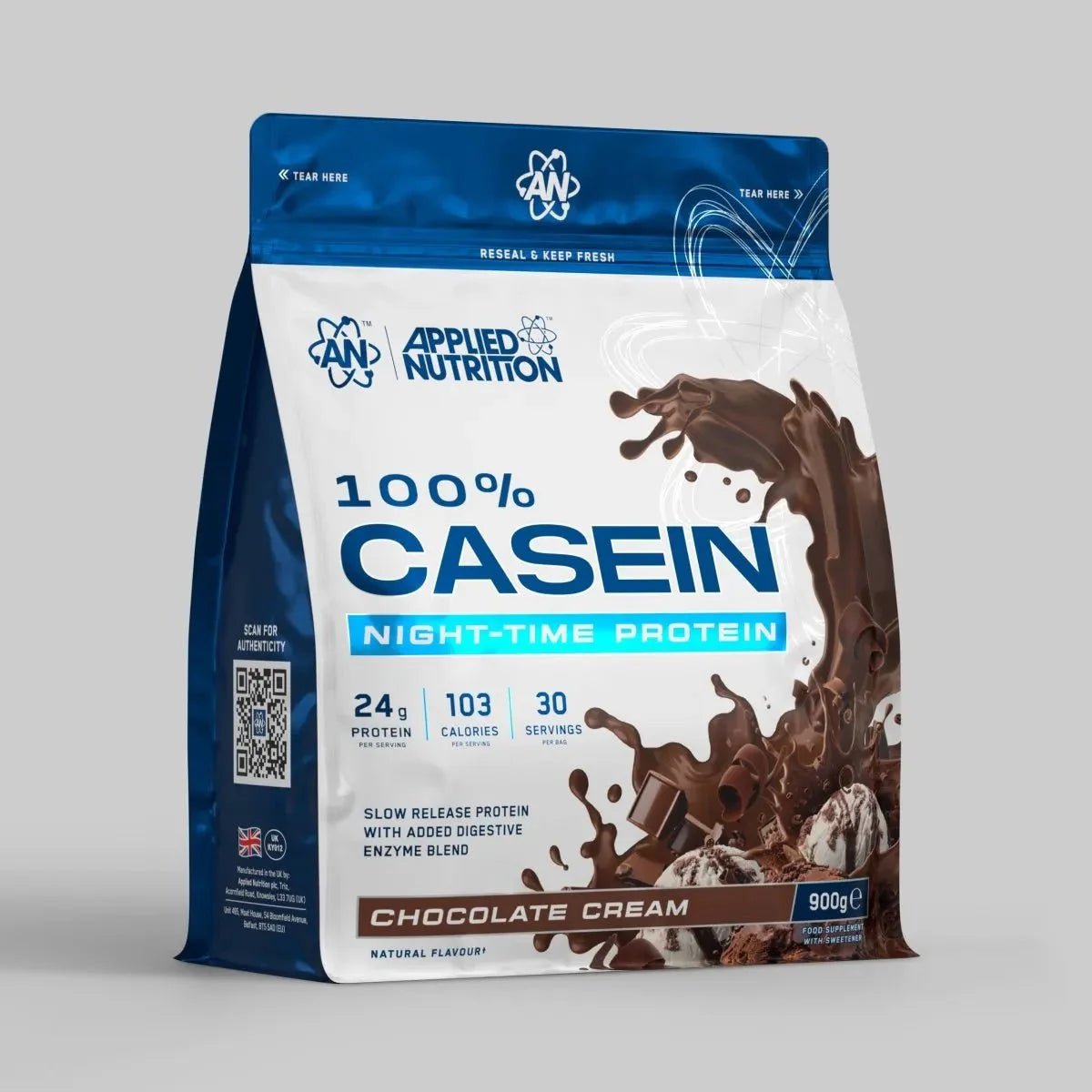 Applied Nutrition 100% Casein Protein | Chocolate Cream 900 g | Overnight Recovery & Muscle Growth - Endnutrition.com