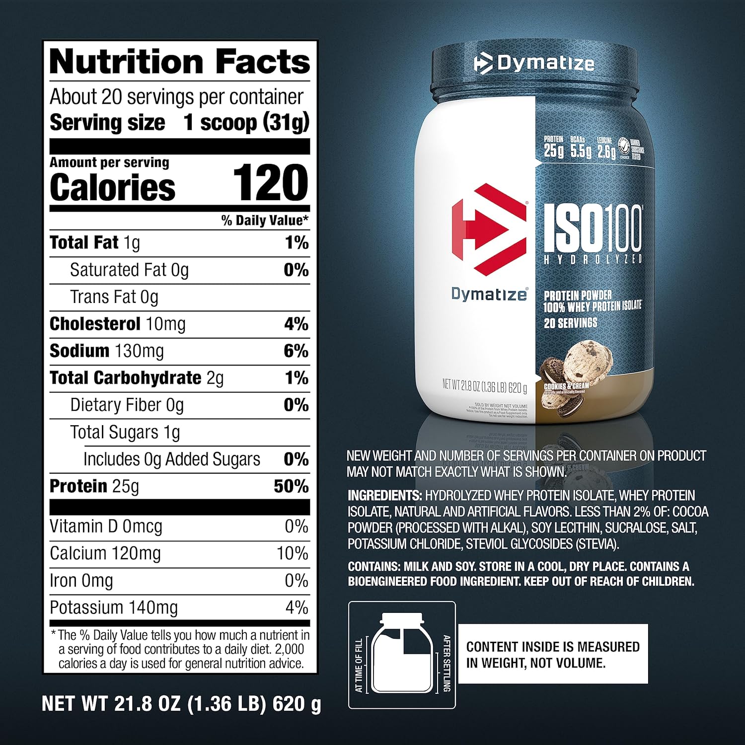 Dymatize ISO100 |Cookies & Cream | Hydrolyzed Whey Protein Isolate | Muscle Growth & Recovery