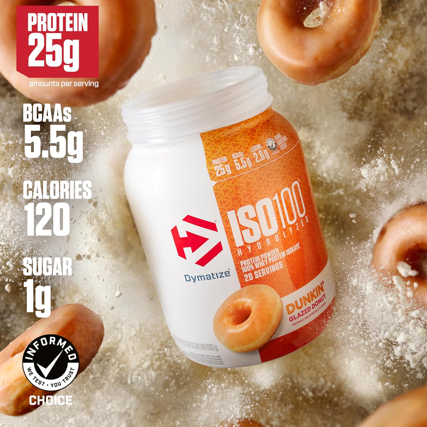 Dymatize ISO100 Dunkin' Glazed Donut Protein 1.34lb | 25g Hydrolyzed Whey | 25 g Protein + 95 mg Caffein