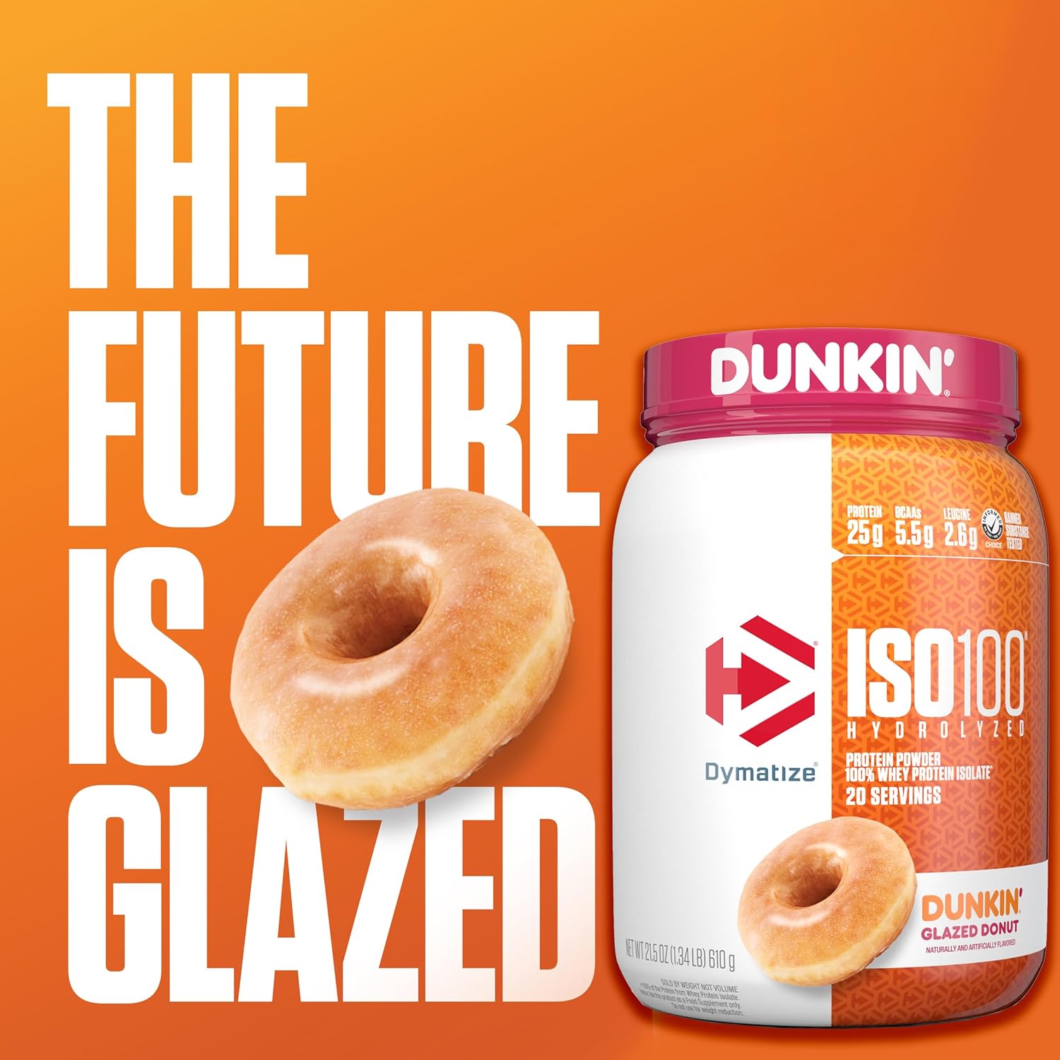 Dymatize ISO100 Dunkin' Glazed Donut Protein 1.34lb | 25g Hydrolyzed Whey | 25 g Protein + 95 mg Caffein