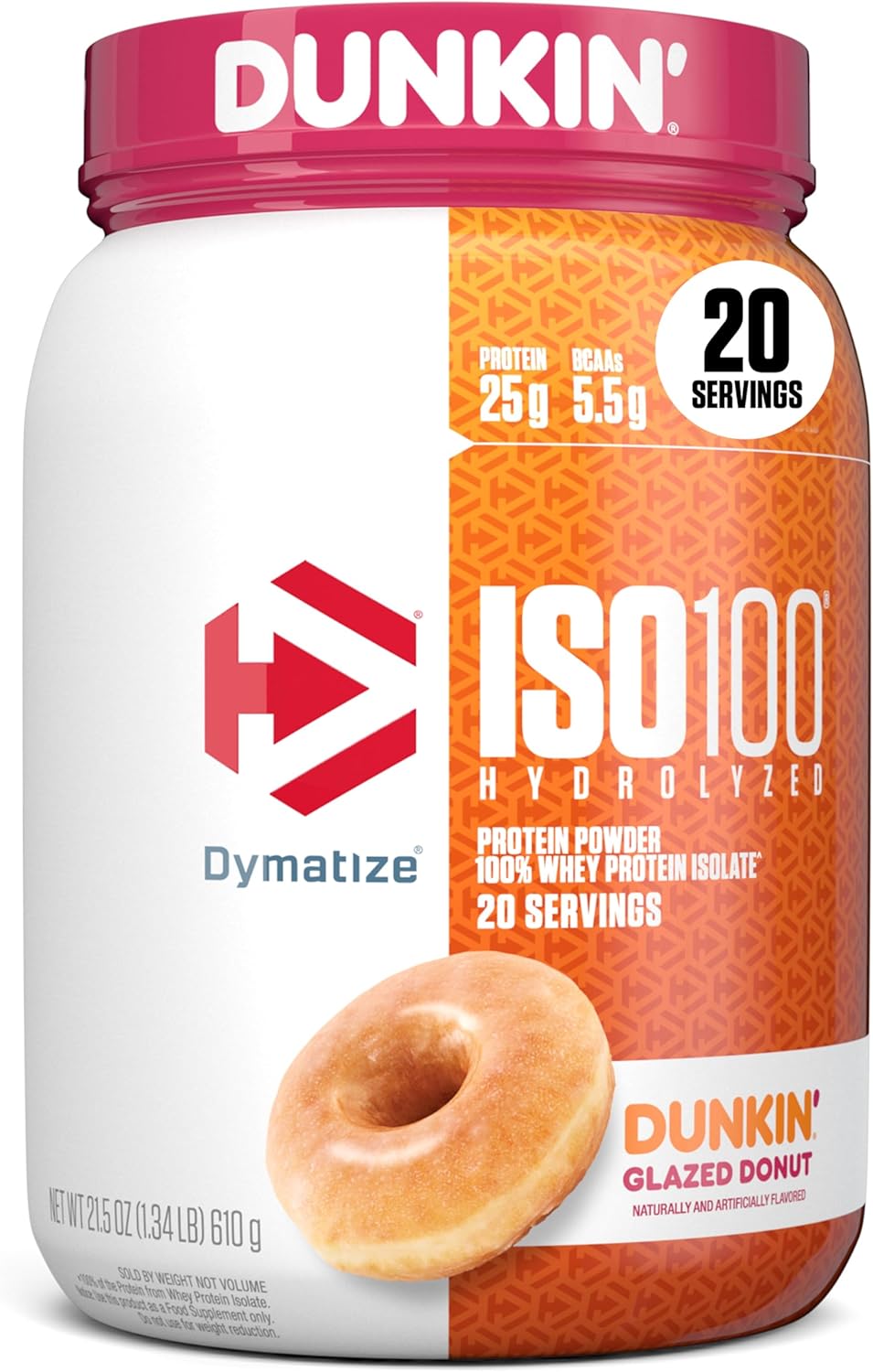 Dymatize ISO100 Dunkin' Glazed Donut Protein 1.34lb | 25g Hydrolyzed Whey | 25 g Protein + 95 mg Caffein