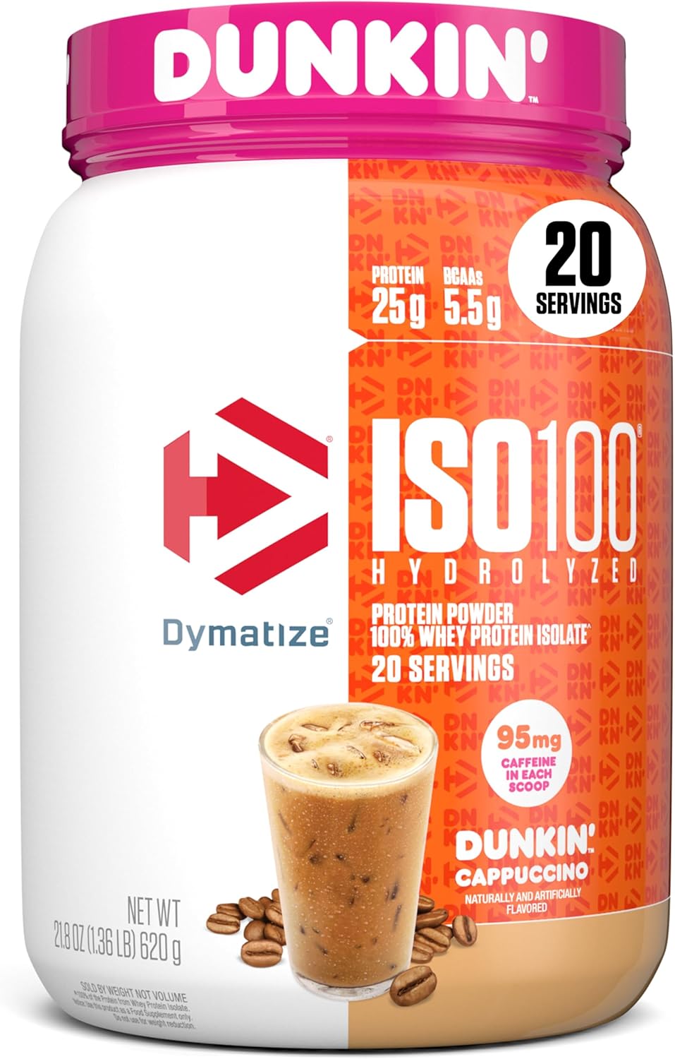 Dymatize x Dunkin’ ISO100 Whey Protein Cappuccino  25 g Protein + 95 mg Caffein
