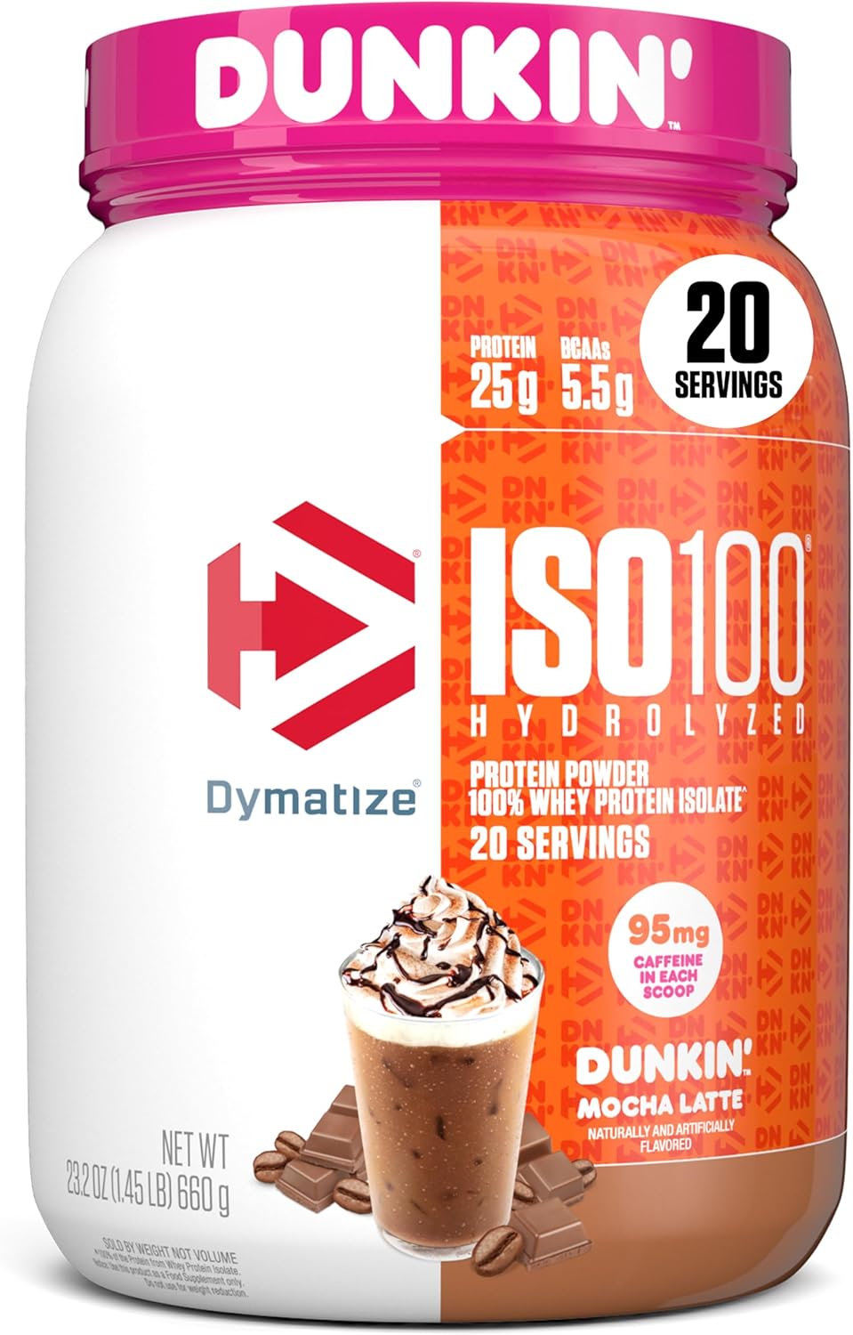Dymatize x Dunkin’ ISO100 Whey Protein Mocha Latte|  25 g Protein + 95 mg Caffeine