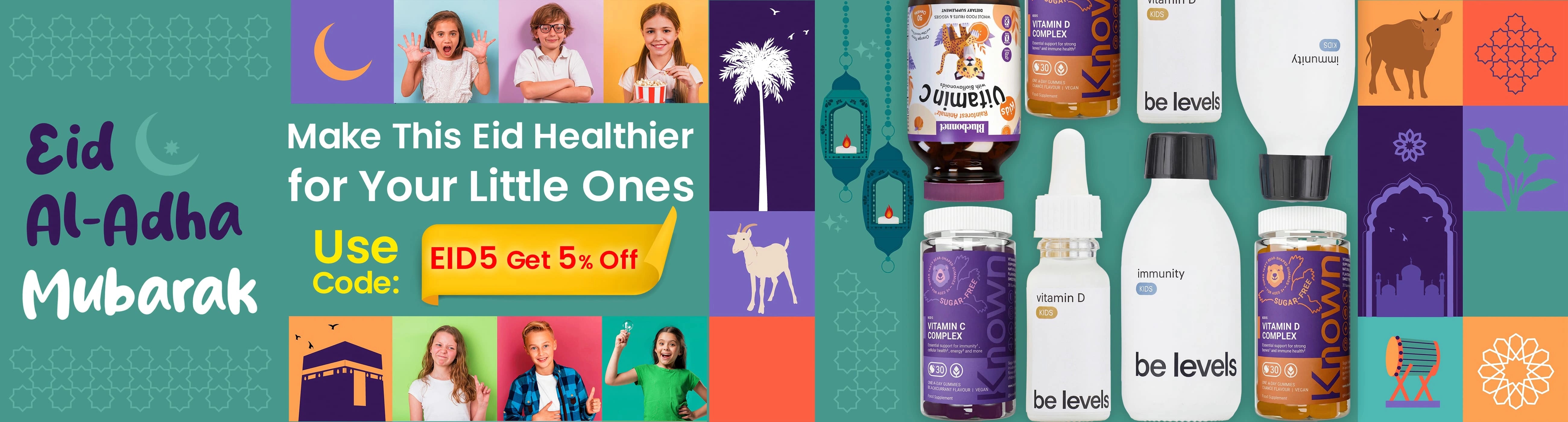 Promotional banner for a health product line with branding and product display.